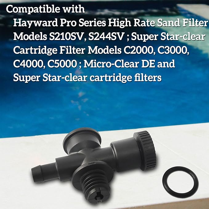 DEX2400S Air Relief Valve and Gauge Adapter Assembly Compatible with Hayward Pro, Super, Micro-Clear DE Series, Pool Sand Filter Pressure Gauge