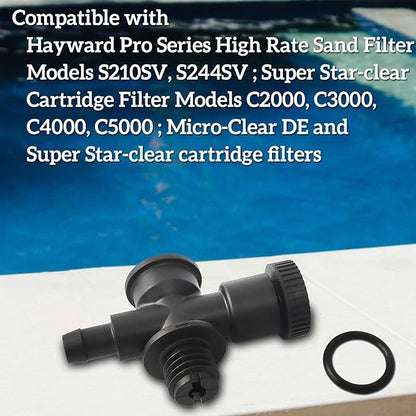 DEX2400S Air Relief Valve and Gauge Adapter Assembly Compatible with Hayward Pro, Super, Micro-Clear DE Series, Pool Sand Filter Pressure Gauge