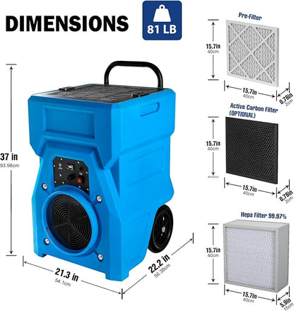 MOUNTO 1000cfm Portable Industrial Air Purifier Negative Air Scrubber - Powerful 1HP Motor, True HEPA Filter, 2-Speed, Handle and wheels 3-Year Warranty