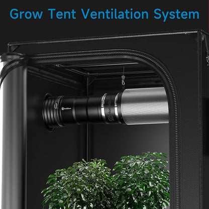 Hon&Guan 6" Air Filtration Kit: 6 Inch Inline Duct Fan with Speed Controller, 12" High Carbon Filter, 8 Ft Ducting & Rubber Coupler, Ventilation System for Grow Tents, Indoor Gardening, Hydroponics