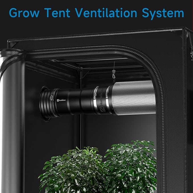 Hon&Guan 4" Air Filtration Kit: 4 Inch Inline Duct Fan with Speed Controller, 10" High Carbon Filter, 8 Ft Ducting & Rubber Coupler, Ventilation System for Grow Tents, Indoor Gardening, Hydroponics