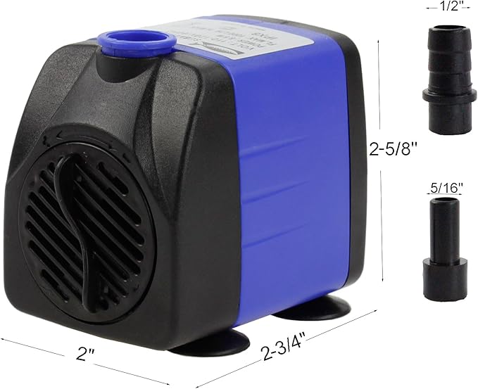 AQUANEAT Small Fountain Pump, 265 GPH Submersible Water Pump with 3.3 ft Tubing, for Aquarium Fish Tank, Pet Water Fountain, Hydroponics, Pond Waterfall Filter Pump