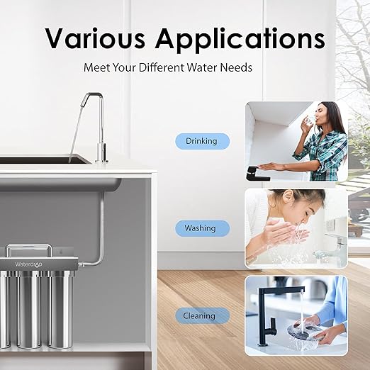 Waterdrop TST-UF 0.01μm Ultra-Filtration Under Sink Water Filter System, Stainless Steel Water Filter for Sink, 5X Service Life Under Sink Water Filtration System, Removes 99% of Substances