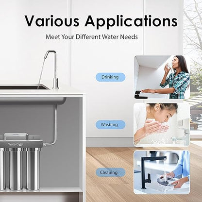 Waterdrop TST-UF 0.01μm Ultra-Filtration Under Sink Water Filter System, Stainless Steel Water Filter for Sink, 5X Service Life Under Sink Water Filtration System, Removes 99% of Substances