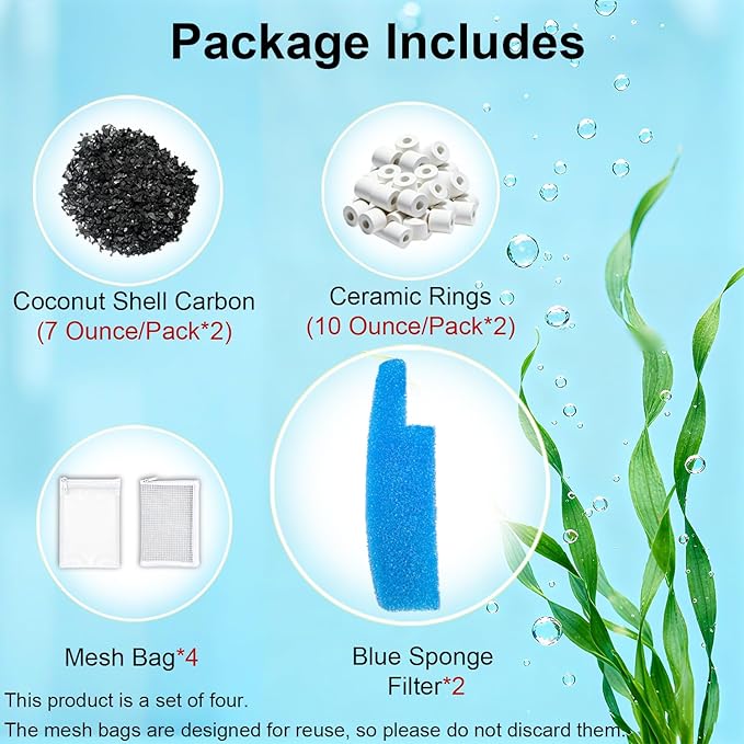 10-Piece Filter Media Maintenance Kit Compatible with Seachem Tide 110 Gallon/400L Aquarium Fish Tank - Includes Blue Sponge, Carbon, Ceramic Rings & Mesh Bags