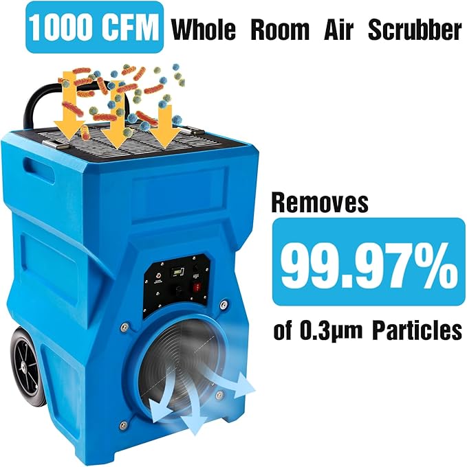 MOUNTO 1000cfm Portable Industrial Air Purifier Negative Air Scrubber - Powerful 1HP Motor, True HEPA Filter, 2-Speed, Handle and wheels 3-Year Warranty