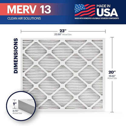 BNX TruFilter 20x23x1 Air Filter MERV 13 (2-Pack) - MADE IN USA - Electrostatic Pleated Air Conditioner HVAC AC Furnace Filters for Allergies, Pollen, Mold, Bacteria, Smoke, Allergen, MPR 1900 FPR 10