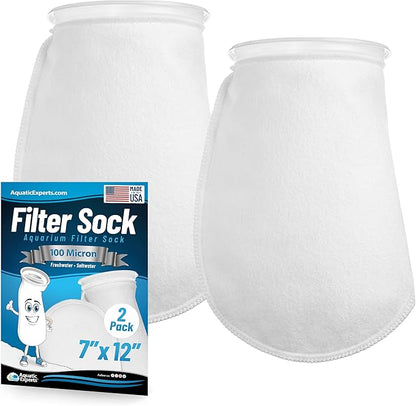Aquatic Experts 7 Inch Filter Sock - 100 Micron Felt Filter Sock, Filter Socks for Saltwater Aquarium, Fish Tank Sump Filter Sock, Freshwater Aquarium Socks, Reef Filter Sock, (7"x12", 2 Pack)