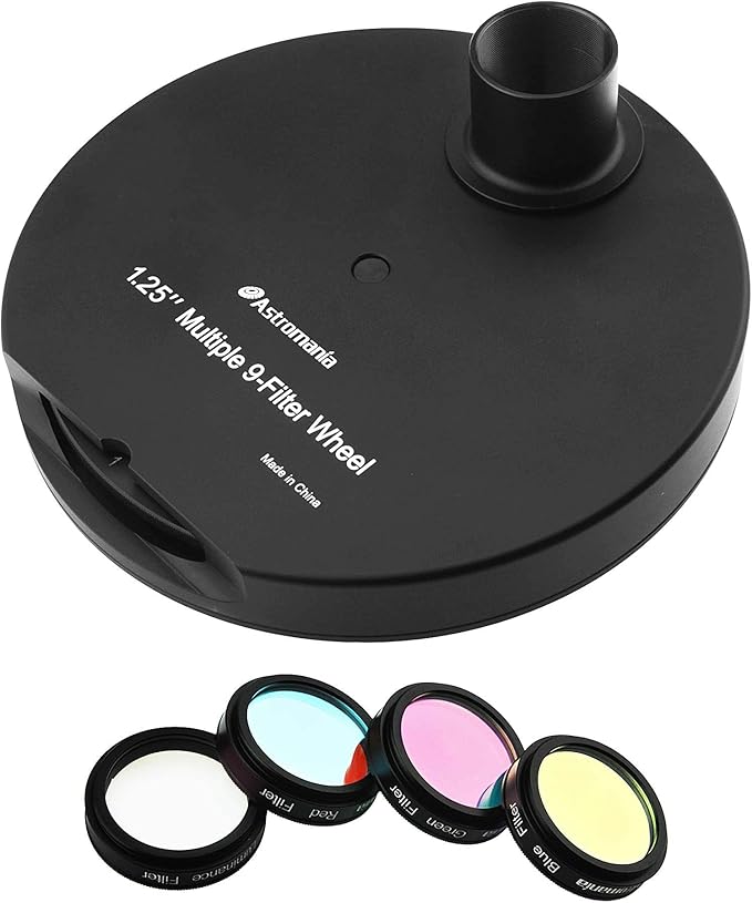 Astromania 1.25" Multiple 9-Position Filter Wheel for Telescope - with LRGB Filter Set