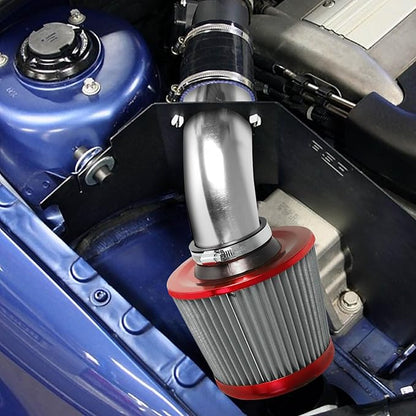 3" 76mm Universal High Flow Cold Air Intake Air Filter Upgraded Stainless Steel Cone Filter(Red)