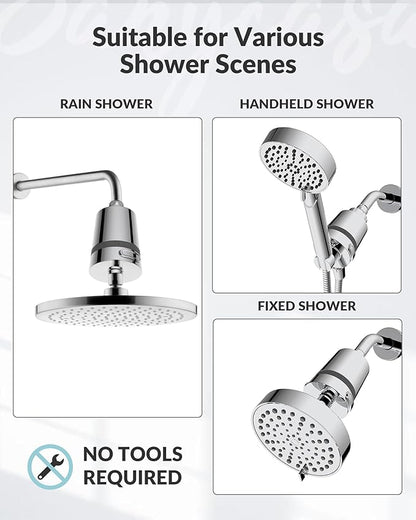 Hard Water Shower Filter - Removes Chlorine, Heavy Metals & Scale - KDF Technology for Softer Skin & Hair - Fits Most Rain & Handheld Showerheads - (Chrome Polished)