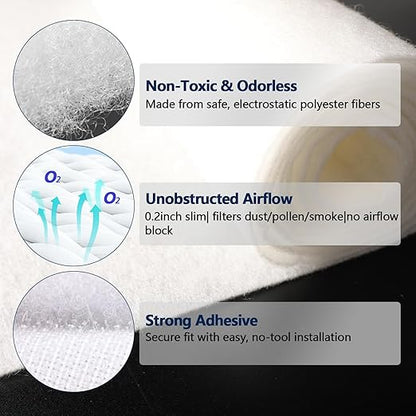 MERV 8 Air Vent Filters 20x100 Inch,Cut to Size Air Filter Material (60+ Filters), Electrostatic Triple Vent Filters for Floor, Ceiling, HVAC & RV Vents, Includes 48 Adhesive Hook Tape