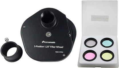 Astromania 1.25" Multiple 5-Position Filter Wheel for Telescope - with LRGB Filter Set