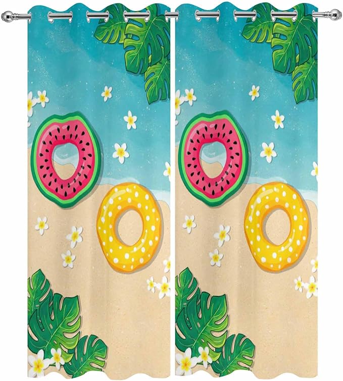 Summer Outdoor Curtains for Patio Plumeria Swimming Circles Ocean Beach Waterproof Outside Curtains with Grommet Top Weatherproof Curtain for Cabana Pergola Gazebo, 2 Pack, 54" W x 108" L