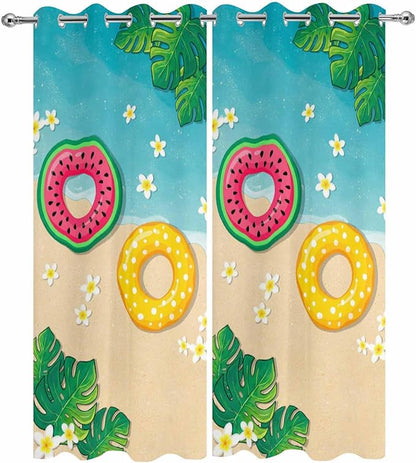 Summer Outdoor Curtains for Patio Plumeria Swimming Circles Ocean Beach Waterproof Outside Curtains with Grommet Top Weatherproof Curtain for Cabana Pergola Gazebo, 2 Pack, 54" W x 95" L