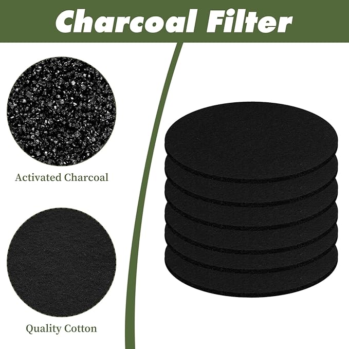 6 Pack Charcoal Filters for Compost Bucket, 7.25 inch Round Activated Carbon Replacement Filters for Kitchen Compost Bins Kitchen Composts Bin Charcoal Filter Replacements