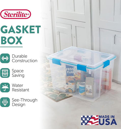 Sterilite 8-Pack Gasket Box, Weather-Resistant Storage Bins with Latching Lids, 80 Quart - Heavy-Duty Organizing Containers for Closet, Bathroom, and Office