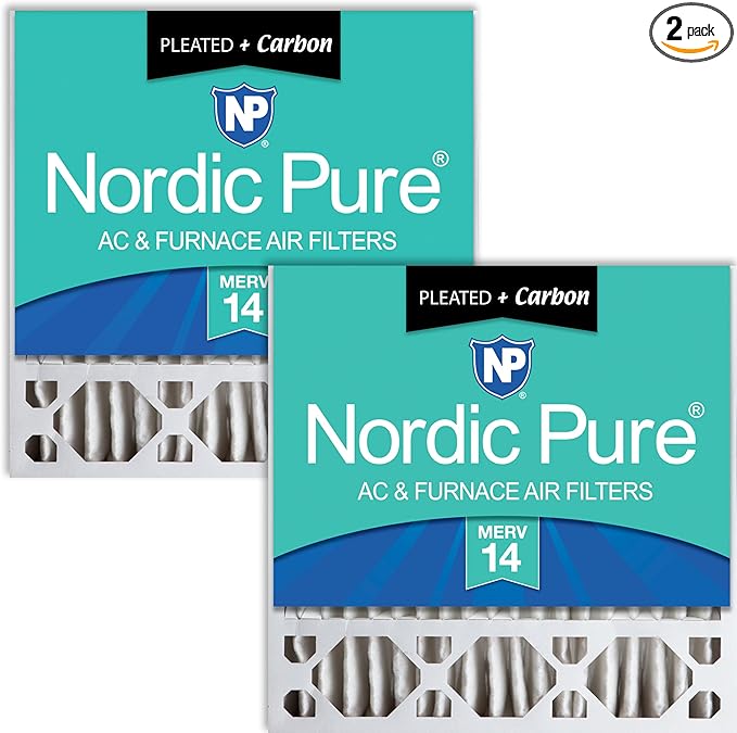 Nordic Pure 20x20x5 (Actual Size: 19 5/8 x 19 7/8 x 4 3/8) Honeywell Replacement Furnace Filters MERV 14 Plus Carbon 2 Pack