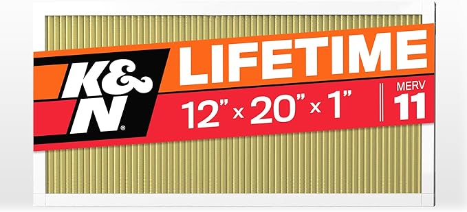 K&N 12x20x1 HVAC Furnace Air Filter, Lasts a Lifetime, Washable, Merv 11, the Last HVAC Filter You Will Ever Buy, Breathe Safely at Home or in the Office, HVC-11220