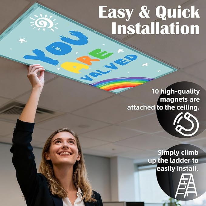 Fluorescent Light Covers - Classroom Covers for Ceiling Lights, 1 PCS 4 x 2 Feet Magnetic Light Filters, Classroom, Office Decor (You are Valued)