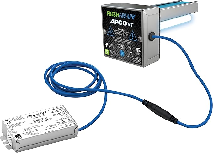Fresh-Aire UV Fresh-Aire APCO Compact HVAC UV Air Purifier w/Carbon Matrix and Remote Power Supply, Includes Dual 2 Year UVC Lamp for Coils, 18-32 VAC