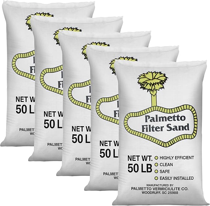 Palmetto 5 Pack Pool Filter Sand, Clean and Clear Water, Natural Sand for Residential and Commercial Pool Sand Filter Pumps, 50 Pound
