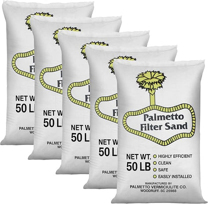Palmetto 5 Pack Pool Filter Sand, Clean and Clear Water, Natural Sand for Residential and Commercial Pool Sand Filter Pumps, 50 Pound