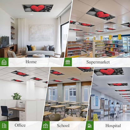 Fluorescent Light Covers for Ceiling Lights Love Heart Stone Magnetic Light Filters 1 Pack 4x2 ft Black Red Ceiling Lights Cover for Classroom Office School Home Drop Lamp Decor