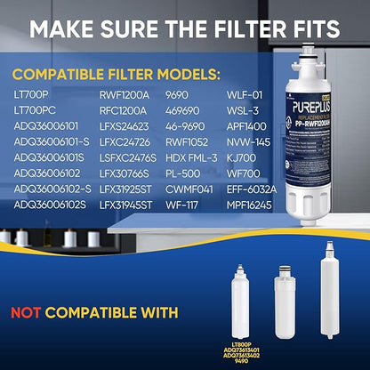 PUREPLUS 469690 NSF 401 & 473 & 53 & 42 Certified Replacement for LG LT700P Kenmore Elite 9690, ADQ36006102, ADQ36006101, LFXS30766S, LFX28968ST, LT120F Refrigerator Water and Air Filter Combo, 3Pack