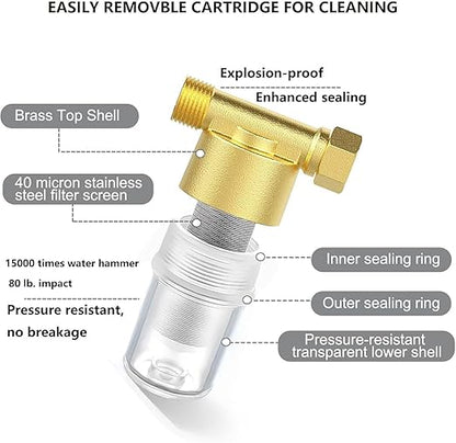 FA20 Brass Sediment Filter, Reusable Washer Water Filters, Traps Sand, Rust, 40 Micron Inline Water Filters for Washing Machines, Shower, Well