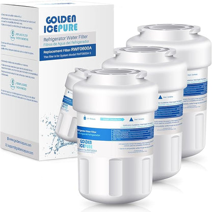 GOLDEN ICEPURE RWF0600A Refrigerator Water Filter Replacement for HDX FMG-1, MWFP, MWFA, PL-100, WFC1201, RWF0600A, PC75009, RWF1060, 197D6321P006, GSE25GSHECSS, Kenmore 469991 Refrigerator Cartridge