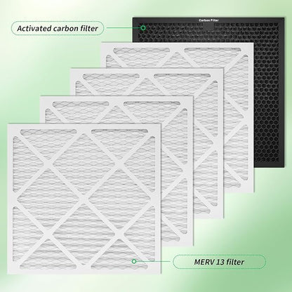 Activated Carbon/MERV-13 Filter Replacement Set, 16x16x1 inch High-Efficiency Replacement Filter for Commercial 550 Air Scrubber & Purifiers (Pack of 5)