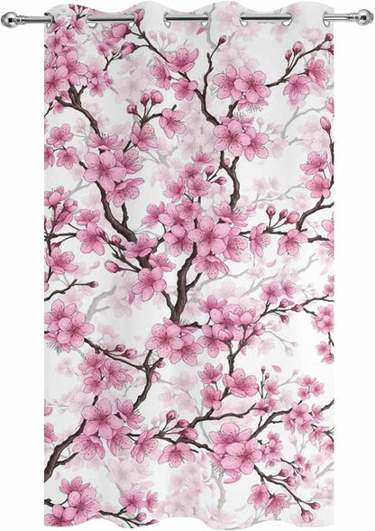 Cherry Flowers Outdoor Curtains for Patio Spring Flower Vintage Watercolor Waterproof Outside Curtains with Grommet Top Weatherproof Curtain for Cabana Pergola Gazebo, 1 Panel, 54" W x 108" L