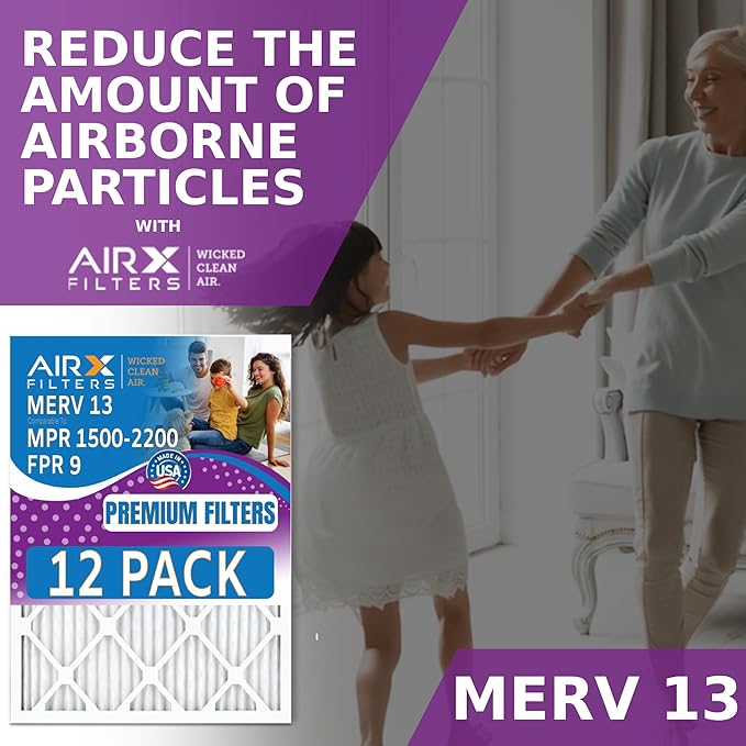 20x24x1 Air Filter MERV 13 Rating, 12 Pack of Furnace Filters Comparable to MPR 1500-2200 & FPR 9 - Made in USA by AIRX FILTERS WICKED CLEAN AIR.