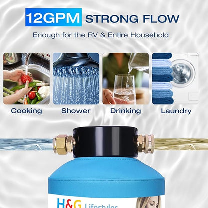 H&G lifestyles ‎RV Water Filter System,KDF GAC Carbon Water Filter for RV, Reduce Sulfur Odor Chlorine Heavy Metal,Improve Water Taste, with 3/4" GHT Brass Adapter,Water Filtration System for Camping