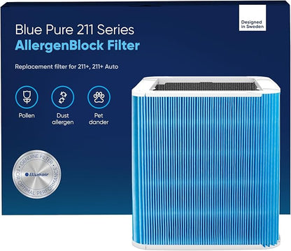 BLUEAIR Blue Pure 211+ Series AllergenBlock Filter, Genuine Replacement, Blueair Allergies, Pet Dander, Pollen, Dust, Blue Pure 211+ Series AllergenBlock Filter Fits Blueair 211+ and 211+ Auto
