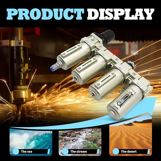 1/2" NPT Industrial Grade 4 Stage Gas Drying System, Coalescing Filter, Desiccant Dryer, Auto Drain, Compatible with Paint Spray, Plasma Cutter (Auto Version)