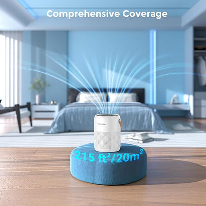 FULMINARE Air Purifiers for Home Bedroom H13 True HEPA Air Purifier, 3 Speeds, Timer, Quiet Air Cleaner With Night Light, Portable Small Desk Air Purifier for Smoke, Kitchen, Office, White