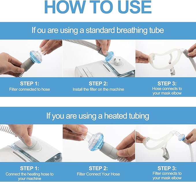 6PCs CPAP Filters for CPAP & BiPAP, Redesigned Inline Filters Without Airflow Resistance, Improved Filtration Efficency Providing Cleaner Airflow, Compatible with Most CPAP Tubing & Machines