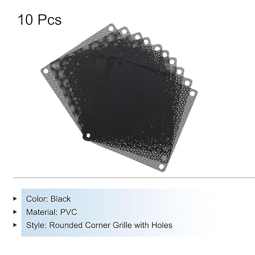 MECCANIXITY 10PCS PC Dust Filter, 90mmx90mm PVC Computer Case Cooler Dustproof Mesh Cover Fan Grills for Computer Chassis Speaker, Black
