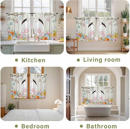 Easter Kitchen Tier Curtains 45 Inch Long 2 Panel Set,Rod Pocket Short Window Treatment,Spring Farmhouse Watercolor Bunny Eggs Wood Grain Light Filtering Curtains & Drapes for Bathroom 27.5"W x 45"L