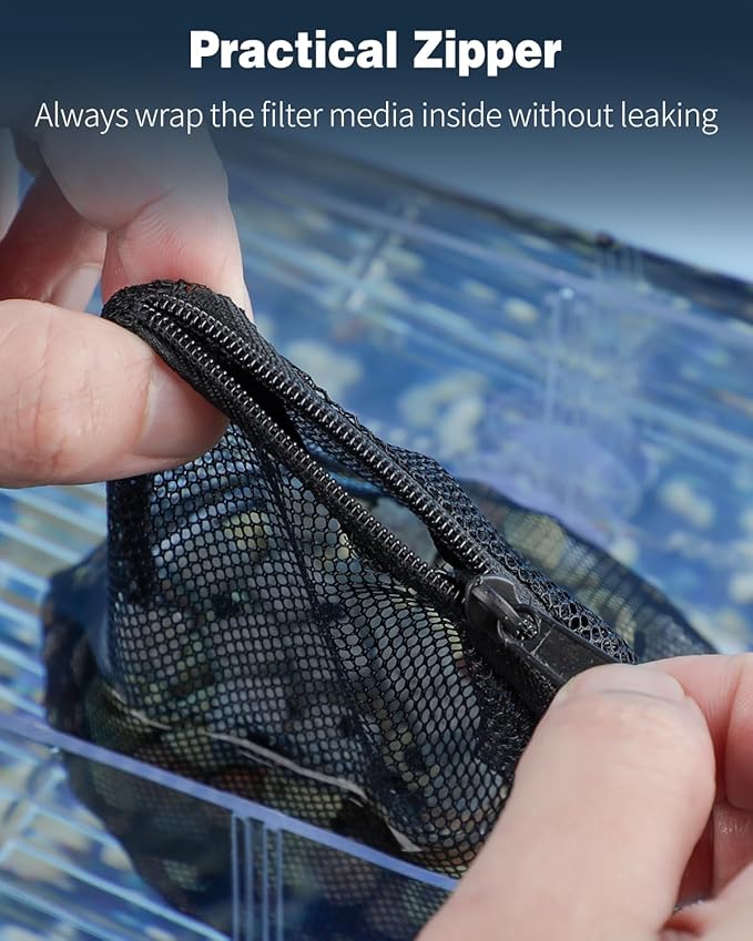 Pawfly 8 Pack Aquarium Filter Media Bags, Fish Tank Fine Mesh Bag with Plastic Zipper Aquarium Mesh Bag for Activated Carbon, Bio Filter Balls, Filter Stones, Ceramic Rings (8" x 5.5")