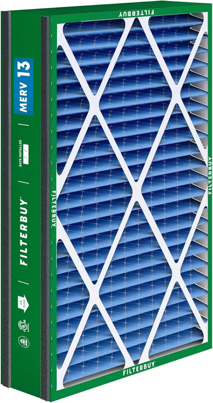 Filterbuy 16x25x5 Air Filter MERV 13 Optimal Smoke & Allergy Defense (4-Pack), Electrostatic Pleated HVAC AC Furnace Filters for Trion Air Bear 255649-105 and More (Actual Size: 15.63 x 24.13 x 4.88)