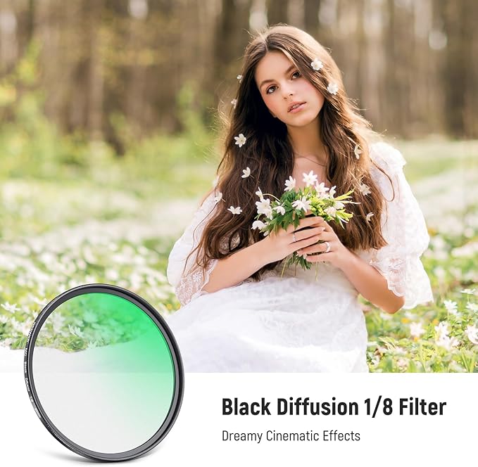 NEEWER 49mm Black Diffusion 1/8 Filter Soft Dreamy Cinematic Effect Filter Ultra Slim Water Repellent Scratch Resistant Optical Glass, Multi Nano Coatings for Video/Vlog/Portrait Photography