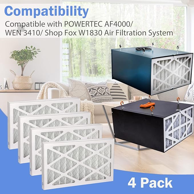5-Micron Outer Air Filter Replacement Compatible with WEN 3410/ POWERTEC AF4000/ Shop Fox W1830/ Grizzly G0738 Air Filtration System. Compared to Part 90243-027-2, 4 Pack