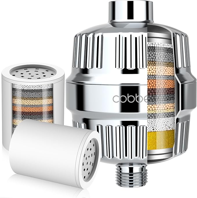 Cobbe 20 Stage Shower Head Filter with KDF-55 for Hard Water, High Output Water Filter with 2 Replaceable Cartridges - Removing Chlorine and Harmful Substance, Chrome
