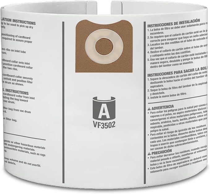 15 Pack VF3502 Repalcement Bags for Rigid Shop Vac Bags 16 Gallon Size A, compatible with RIDGID 12-16 Gallon Wet/Dry Vacuums, High Efficiency Dust Filter Bags, Part# 23743