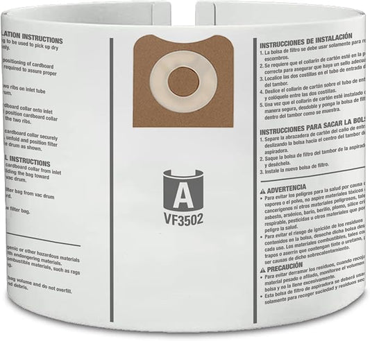 15 Pack VF3502 Repalcement Bags for Rigid Shop Vac Bags 16 Gallon Size A, compatible with RIDGID 12-16 Gallon Wet/Dry Vacuums, High Efficiency Dust Filter Bags, Part# 23743