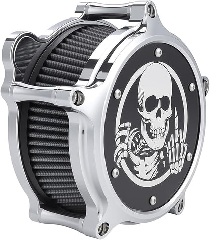 Motorcycle Air Cleaner Skull Style Air Filter with Dustproof Protective Cover Kit for Harley Davidson Touring Trike 2008-16 Softail 2016-17 Dyna 2017 (Chrome)