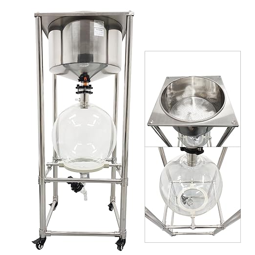 50L Glass Vacuum Filter, Lab Vacuum Suction Filter Device, Brinell Funnel/High Borosilicate Glass Flask, Negative Pressure Stainless Steel Vacuum Filter for Liquid Extraction, -0.098Mpa